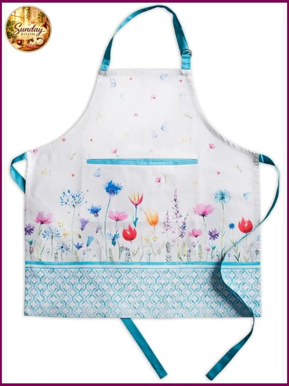 Vintage Floral 100% Cotton Apron with Pocket Kitchen Chef Cooking